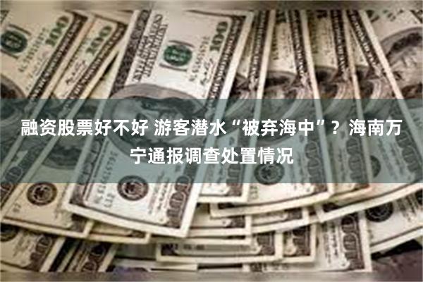 融资股票好不好 游客潜水“被弃海中”？海南万宁通报调查处置情况